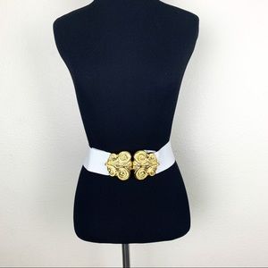 Off White Hard Plastic Buckle Elastic Belt